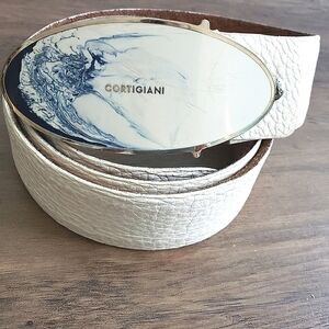 CORTIGIANI WHITE ITALIAN LEATHER BELT